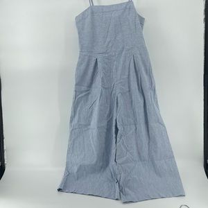Banana Republic blue + white striped wide leg jumpsuit